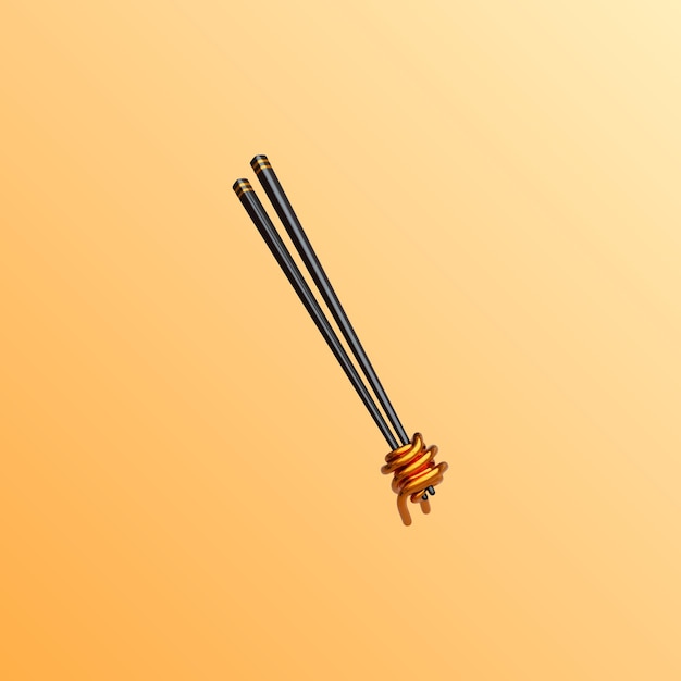 Vector noodle mie with chopstick 3d illustration