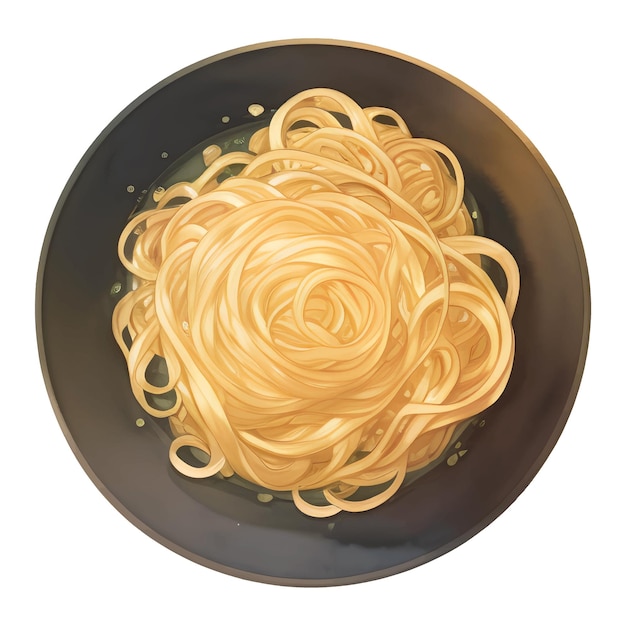 Noodle of Spaghetti Pasta Bovenaanzicht Geïsoleerde Gedetailleerde Hand Getrokken Schilderij Illustratie