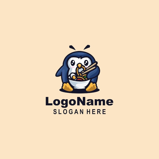 Noodle penguin logo design with vector