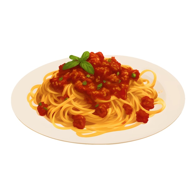 Vector noodle or spaghetti pasta in bowl isolated detailed hand drawn painting illustration