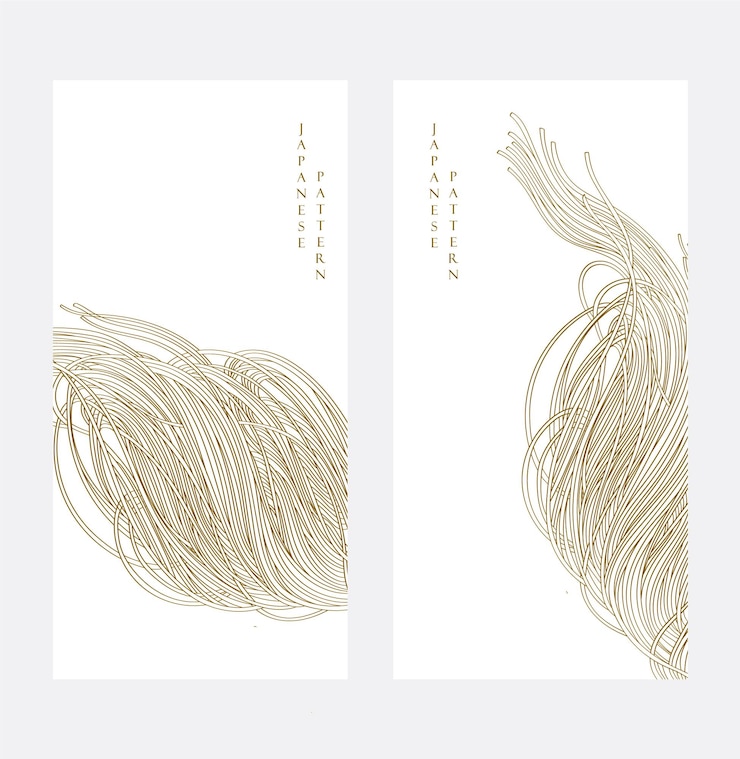 Vector noodles banner with brown and yellow ramen pattern on white background in vintage style abstract art illstration hand drawn line in elegant stylex9