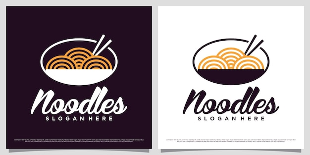 Noodles logo design vector illustration with bowl icon and creative element