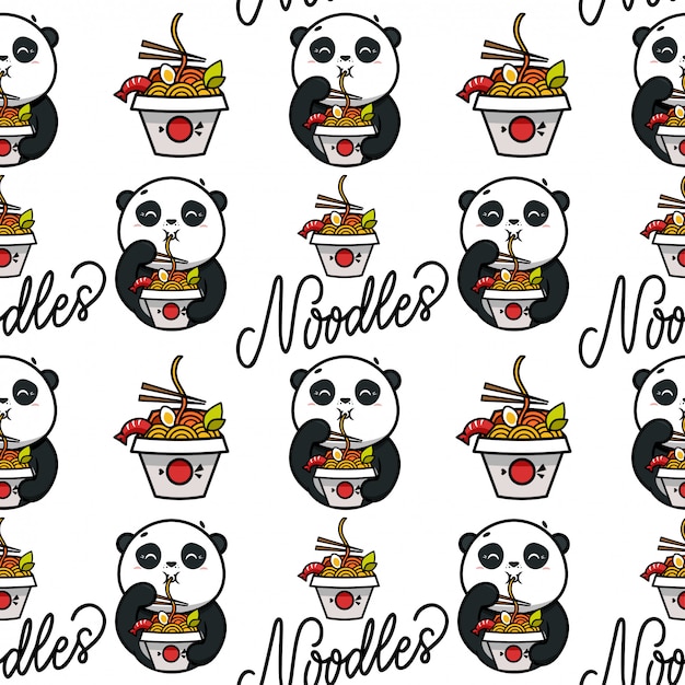 Modello di noodles, ornamento. cibo asiatico, simpatico panda