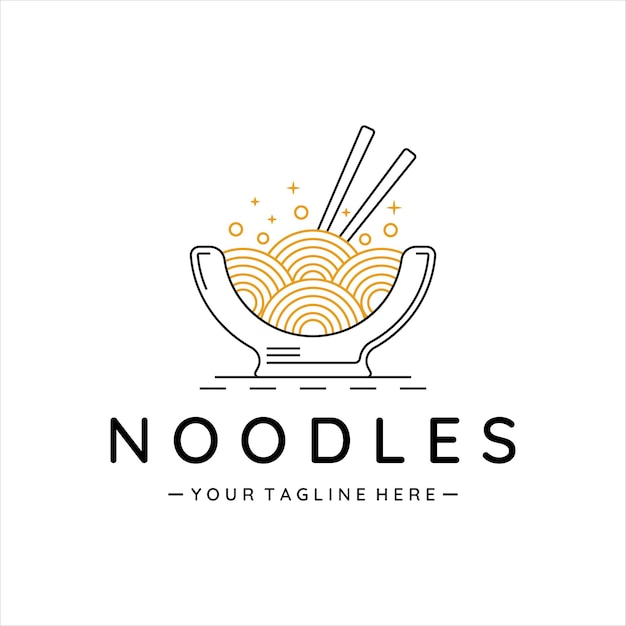 Noodles or ramen bowl logo line art vector simple minimalist template icon design chinese