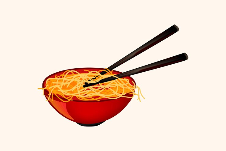 Vector noodles  in a red bowl vector illustration