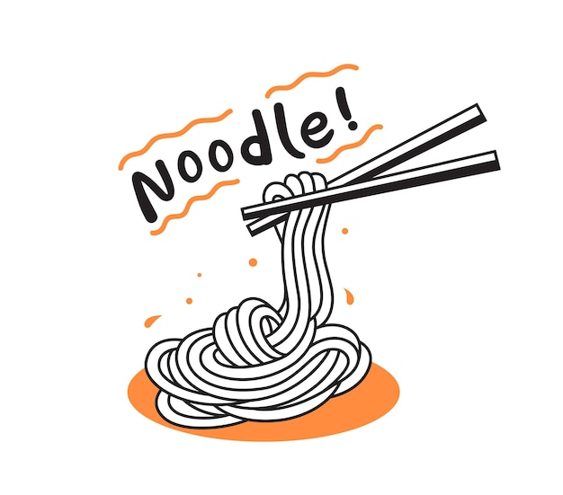 Vector noodles with chopsticks doodle illustration