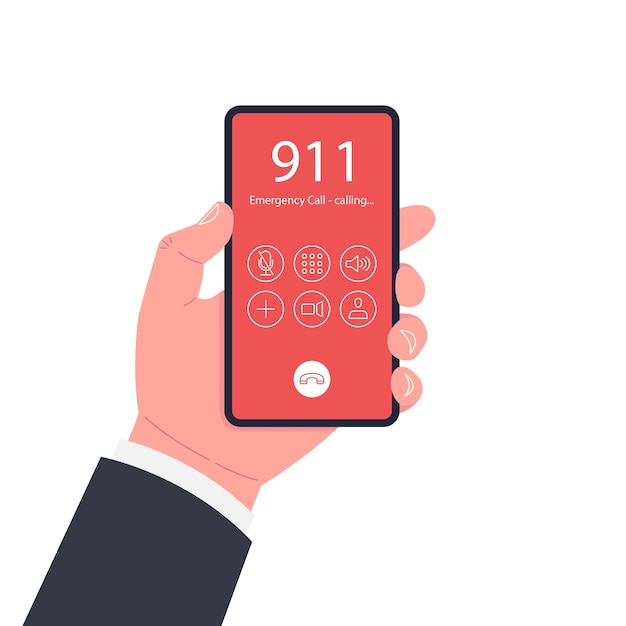 Noodoproep Hand met smartphone met alarmnummer 911 op het scherm VectorillustratiexA