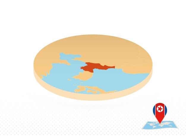 Noord-Korea kaart ontworpen in isometrische stijl oranje cirkel kaart