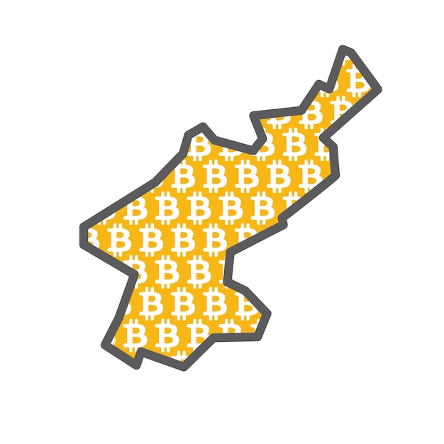 Noord-Korea landkaart met bitcoin crypto valuta-logo