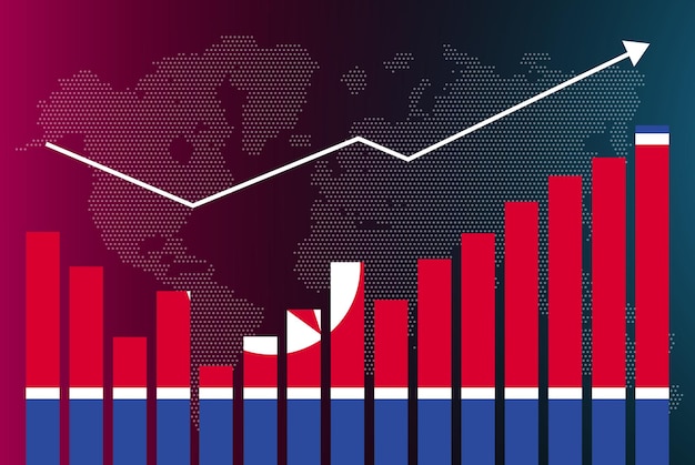 Noord-korea staafdiagram grafiek met ups en downs, toenemende waarden, noord-korea landvlag op bar g