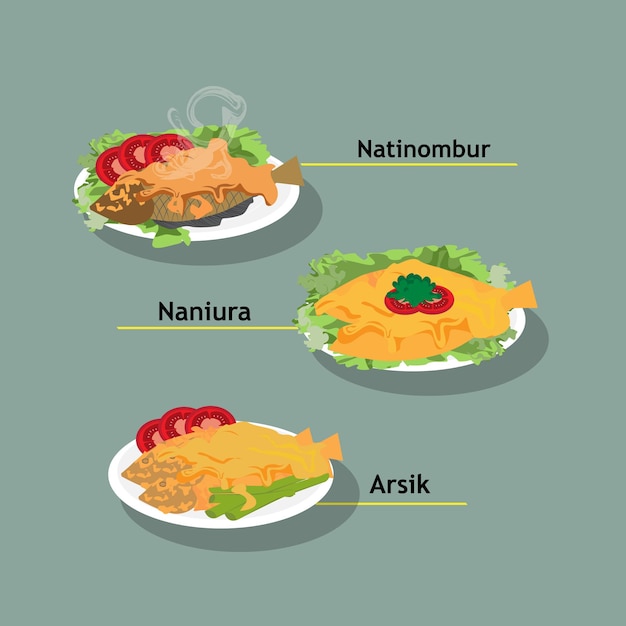 Vector noord-sumatra culinair, indonesisch eten