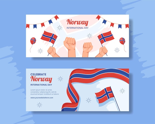 Noorwegen Nationale Feestdag Horizontale Banner Cartoon Handgetekende Sjablonen Achtergrond Illustratie