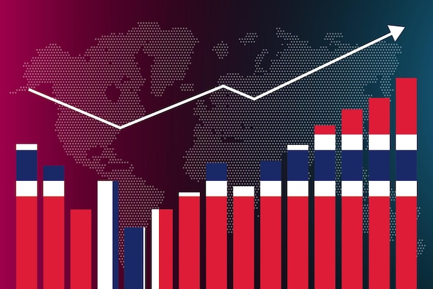 Vector noorwegen staafdiagramgrafiek met ups en downs, stijgende waarden, noorse landvlag op staafdiagram