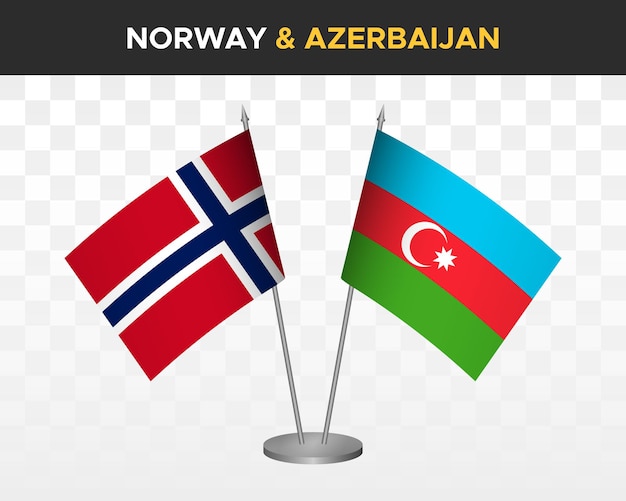 Noorwegen vs Azerbeidzjan Bureau vlaggen mockup geïsoleerde 3d vector illustratie Noorse tafel vlag