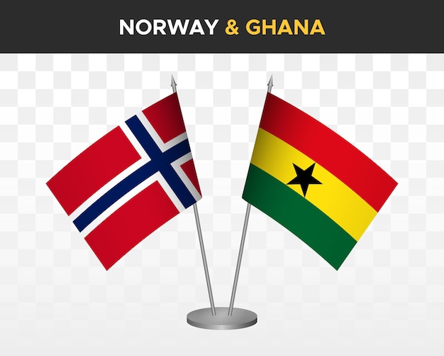 Noorwegen vs Ghana Bureau vlaggen mockup geïsoleerde 3d vector illustratie Noorse tafel vlag