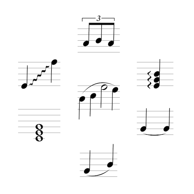 Vector nootrelaties symbool set platte vector muzikale notatie symbool muzikale flashcard