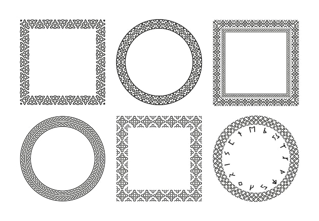 Nordic rune frames Set of scandinavian futhark decorative borders with runic symbols ornamental celtic viking north traditional motif Vector collection