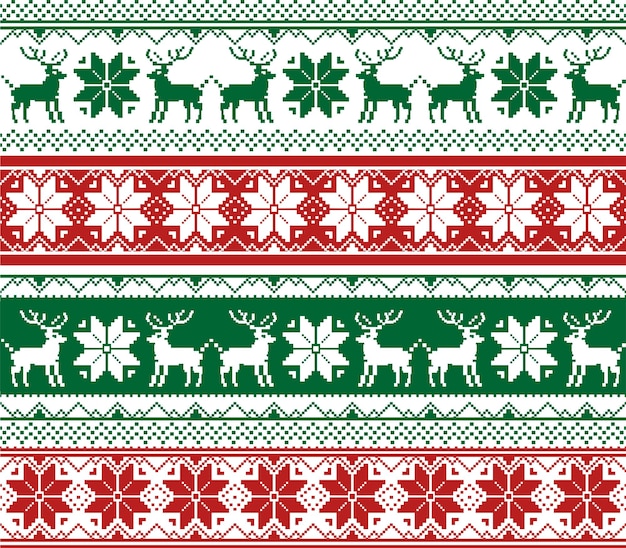 Nordic seamless knitted Christmas red and green pattern