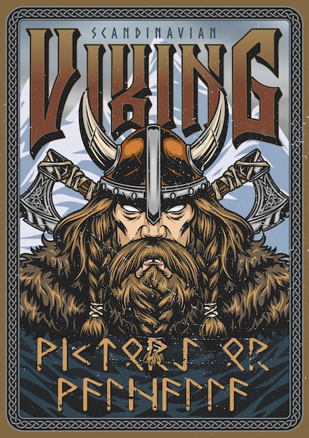 Вектор Северный викинг винтажный красочный плакат