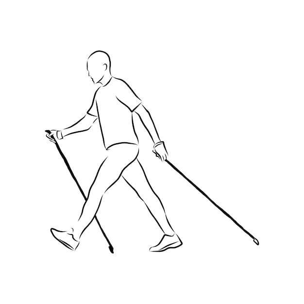 Nordic walking, figures of people walking with sticks