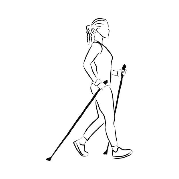 Nordic walking, figures of people walking with sticks