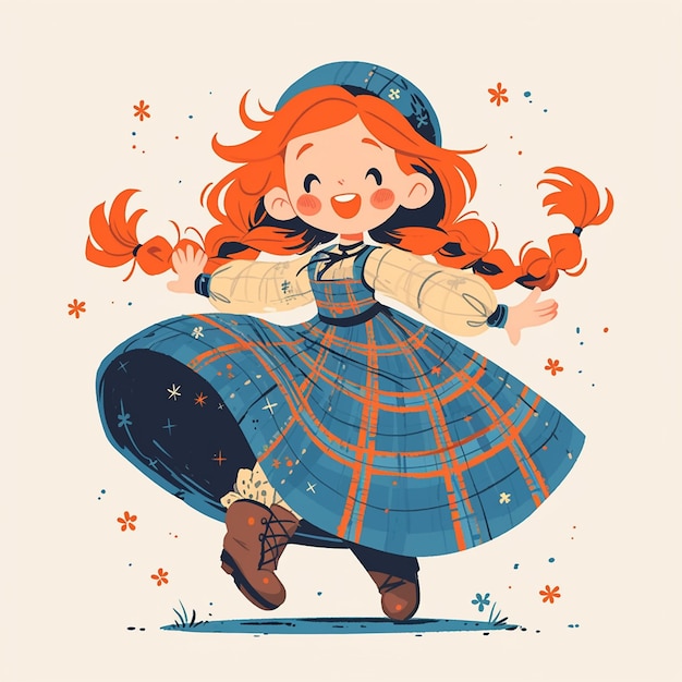 Vector a norfolk girl does highland dancing in cartoon style