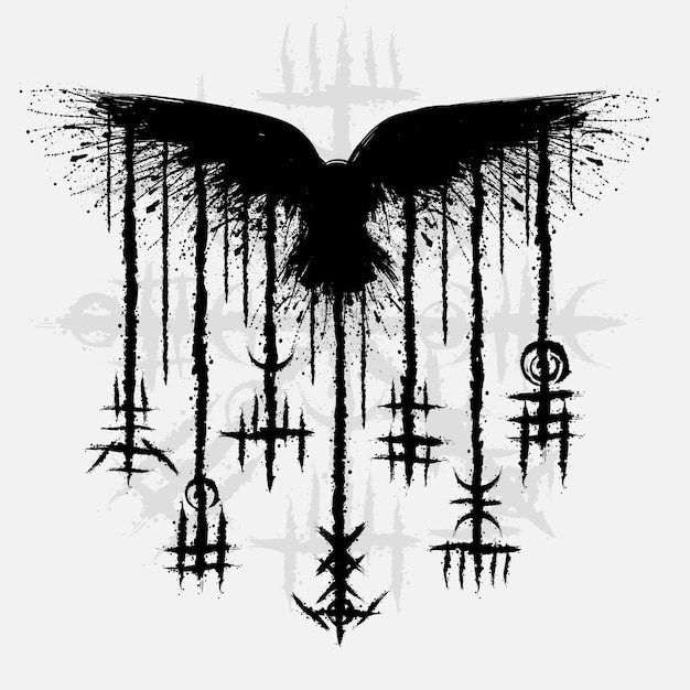 Norse viking black brush raven symbol lines