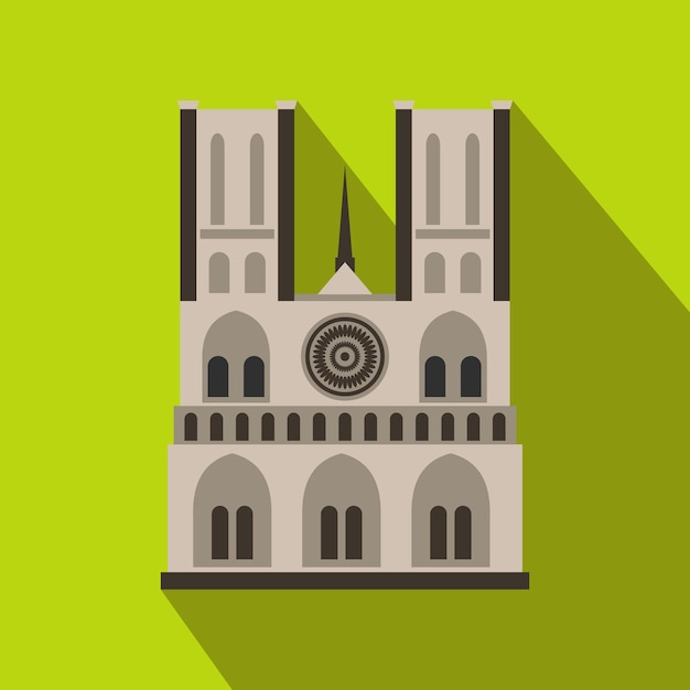 Norte dame kathedraal parijs pictogram in vlakke stijl op een groene achtergrond