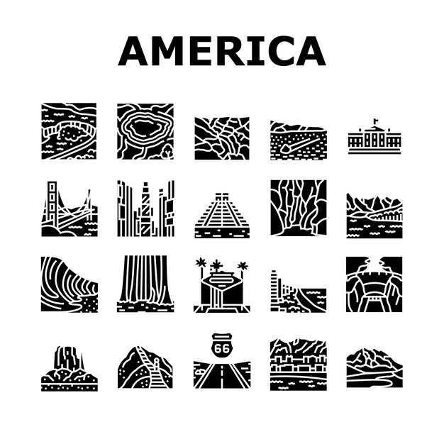 North america famous landscape icons set vector