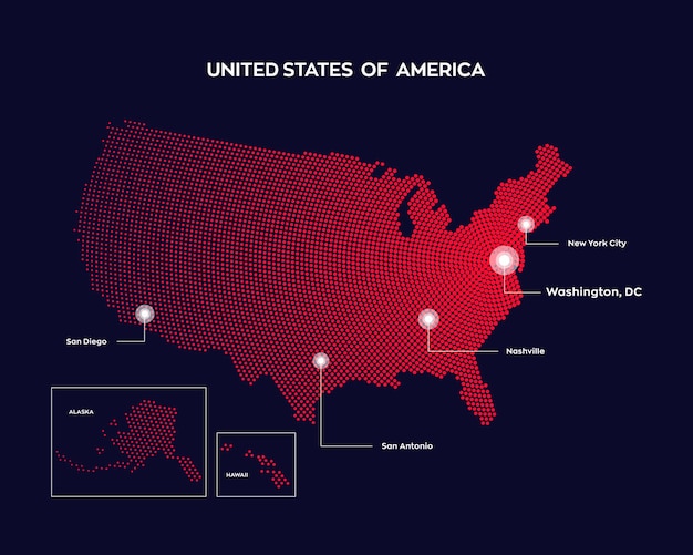 首都と主要都市のある北アメリカの地図