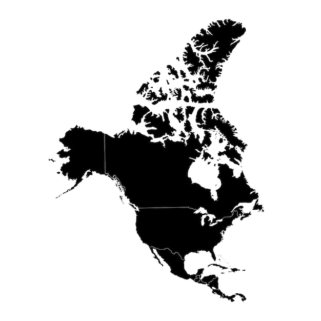 地域と北アメリカの地図米国カナダ メキシコ マップ白い背景で隔離のアウトライン北アメリカ地図