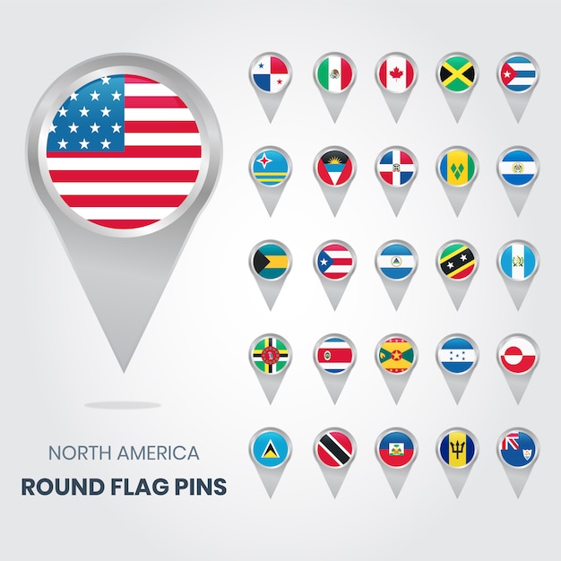 North america round flag pins