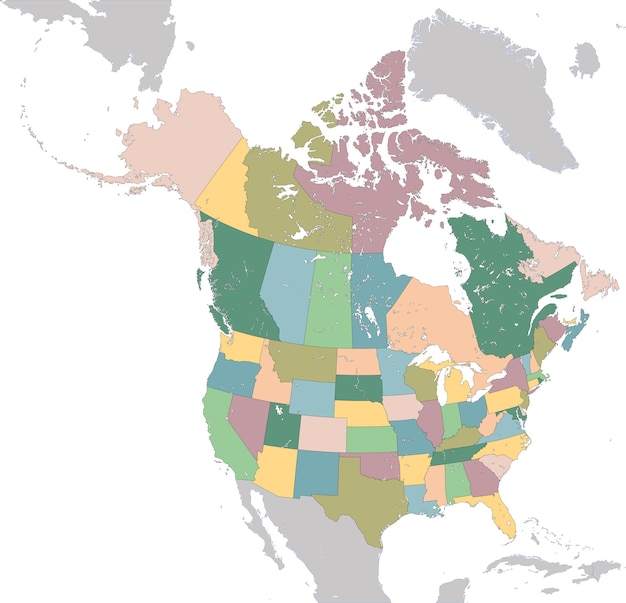 벡터 캐나다 및 미국이 있는 북미