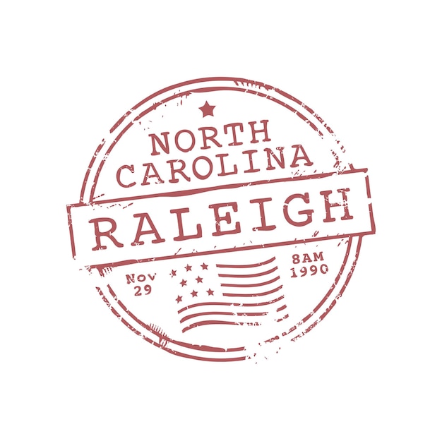 Vector north carolina raleigh postage postal rubber stamp