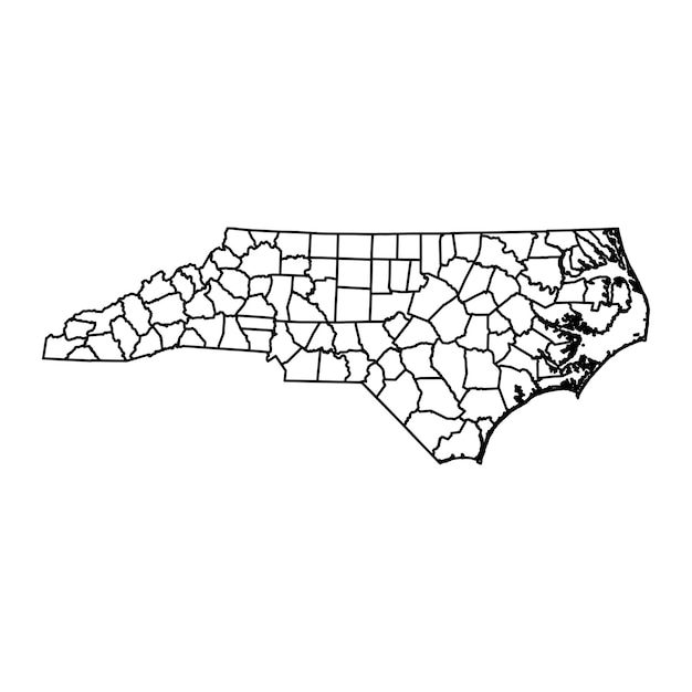 Vettore mappa dello stato della carolina del nord con l'illustrazione vettoriale delle contee