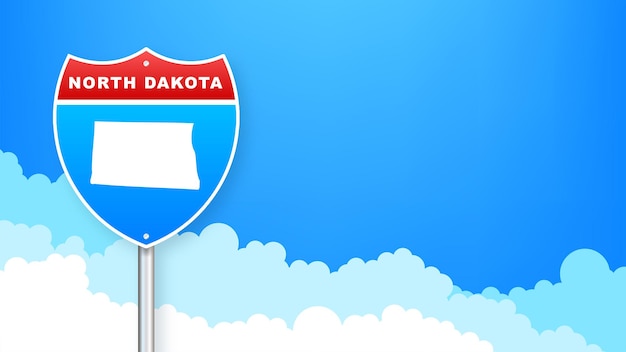 North dakota kaart op verkeersbord. welkom in de staat north dakota. vector illustratie.