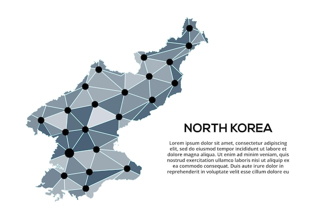 Карта сети связи северной кореи векторное изображение глобальной карты с низким поли с городскими огнями карта в виде треугольников и точек