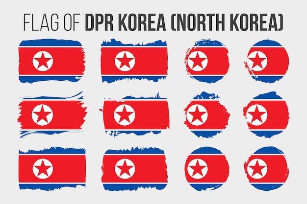 North Korea or DPR Korea flag Brush stroke and grunge flags of North Korea isolated on white