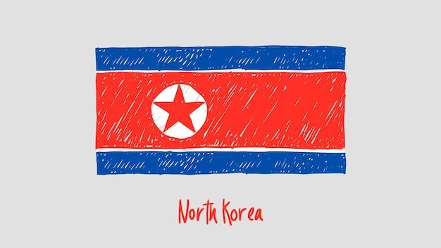 North Korea Flag Colored Pencil or Marker Sketch Vector