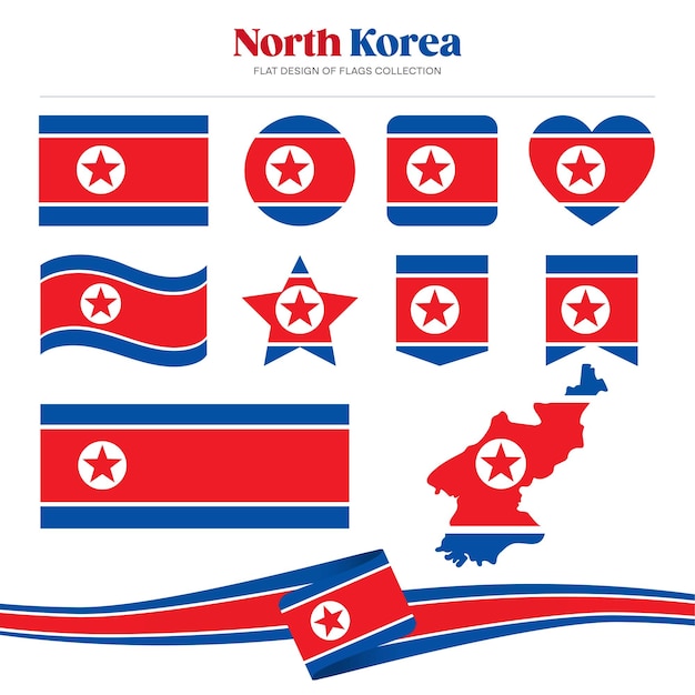 北朝鮮の国旗のフラットデザインの国旗文具の形状コレクション