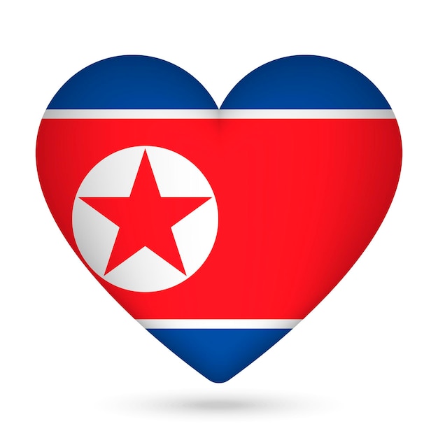 North Korea flag in heart shape Vector illustration