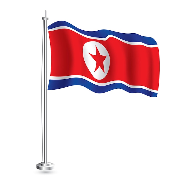 North Korea Flag Isolated Realistic Wave Flag of North Korea Country on Flagpole