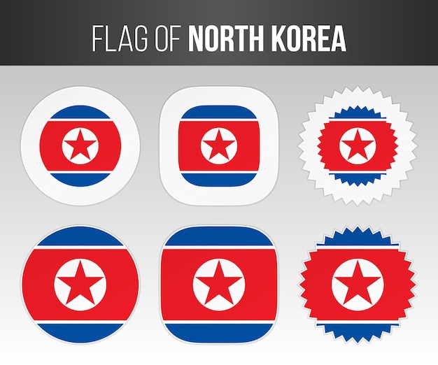 Vector north korea flag labels badges and stickers illustration flags of dpr korea isolated