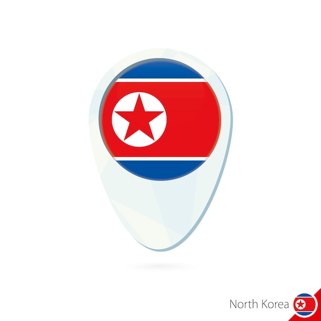 North Korea flag location map pin icon on white background