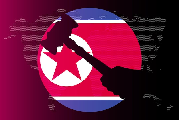 Vector north korea flag with judge gavel corruption concept law or legal result news banner