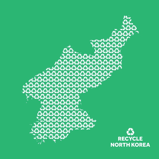 North korea map made from recycling symbol environmental concept