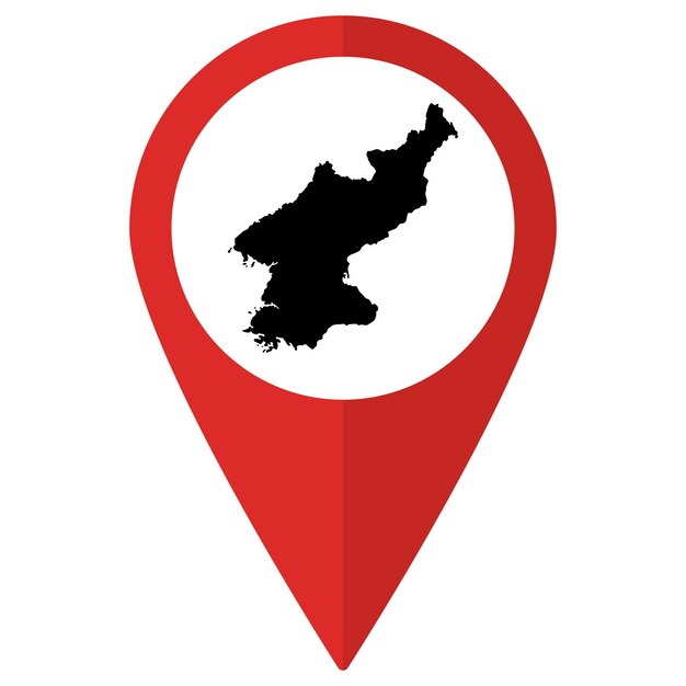 Vector north korea map on map pin icon red color isolated