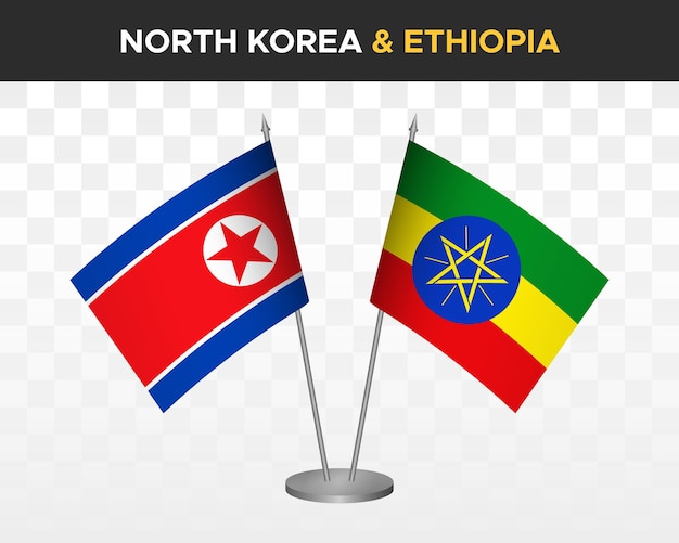 North Korea vs ethiopia desk flags mockup isolated 3d vector illustration table flags