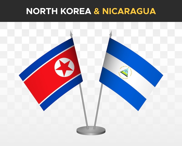 North Korea vs nicaragua desk flags mockup isolated 3d vector illustration table flags