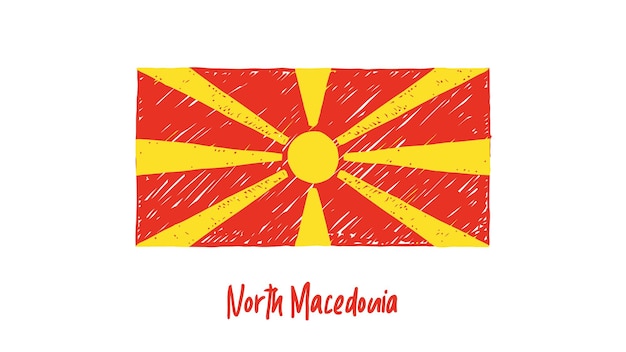 Bandiera della macedonia del nord matita colorata o pennarello schizzo vettore